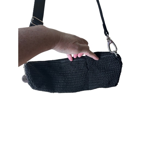 The Sak Black Crochet Crossbody Bag Silver Hardware Flap Closure - Picture 9 of 11